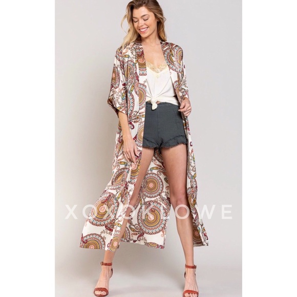 POL Paisley & Medallion Print Kimono Satin Relaxed Fit - Picture 6 of 13